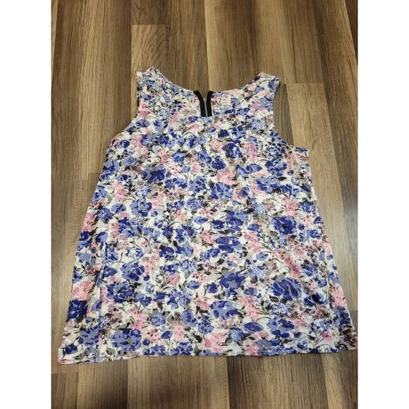Relativity Blue Pink Floral Pattern Sleeveless Blouse Zipper Women's 1X - Picture 2 of 8